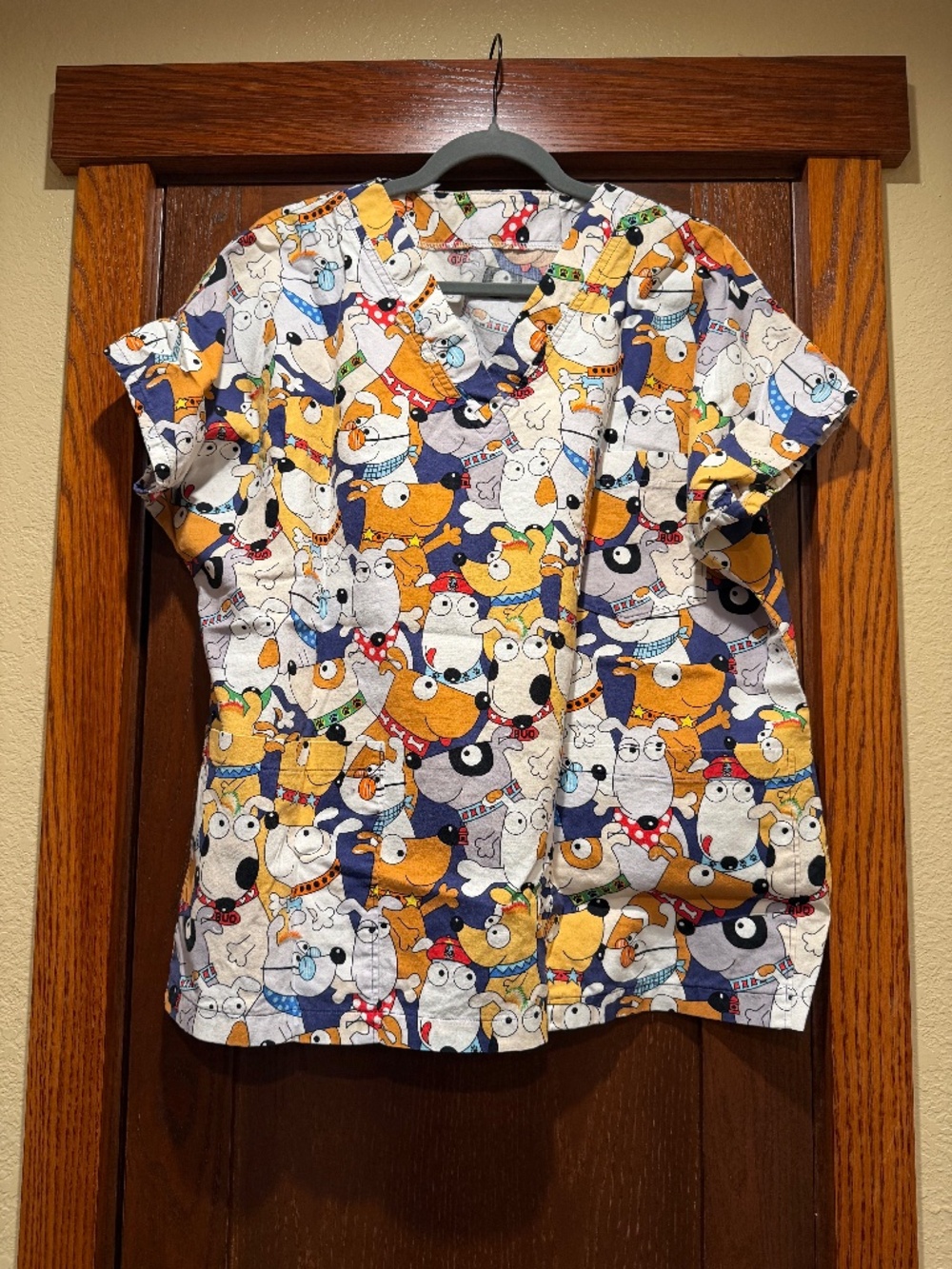 4 Women's Large Scrub Tops - Dog Faces, Watermelon, Thanksgiving, Medical Cats